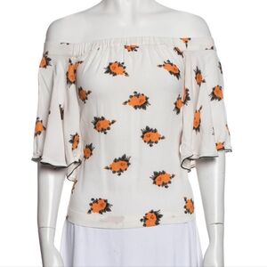 Ganni Orange Floral Bardot Top